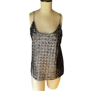 NWT Charlie Paige Embellished Silver Sequined Longline Bling Tank Size S/M